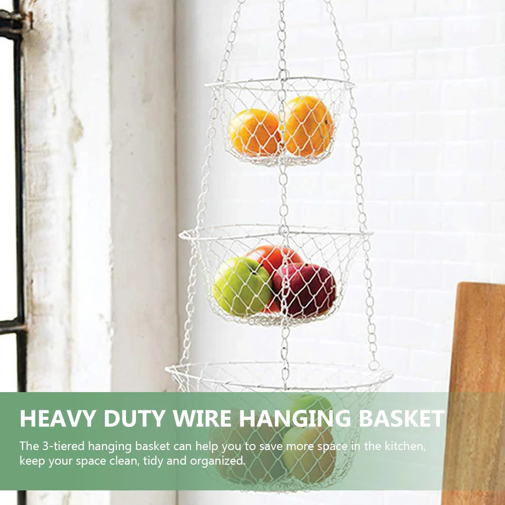 panier mural de rangement pour fruits et légumes 3 niveaux suspendus - vue 7 sur 7