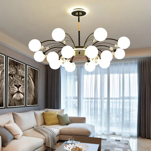 lustre moderne en verre avec cristaux lumineux pour un éclairage élégant - vue 4 sur 16