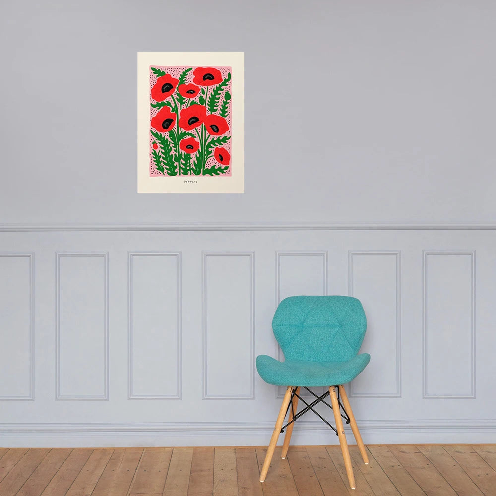bouquet de fleurs coquelicot art mural abstrait décoration florale - vue 2 sur 7