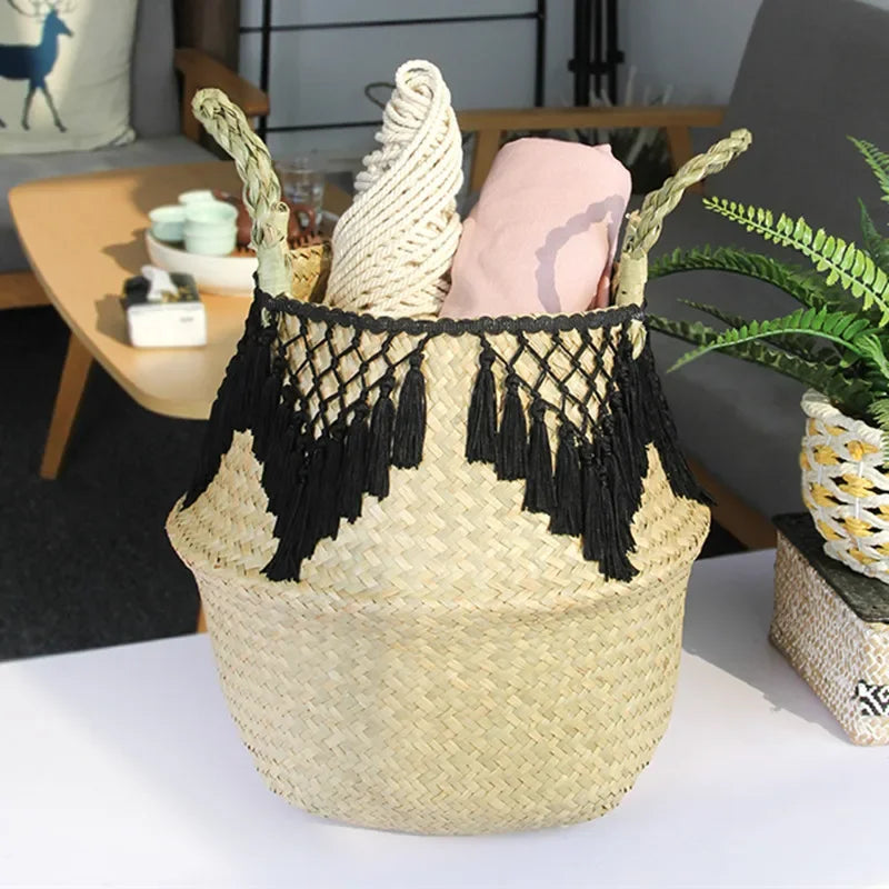 panier de rangement en jonc de mer pour linge jouets fleurs et décoration - vue 3 sur 7