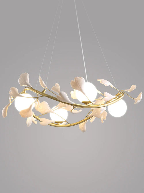 lustre en feuilles de ginkgo avec éclairage led décoratif moderne - vue 7 sur 8