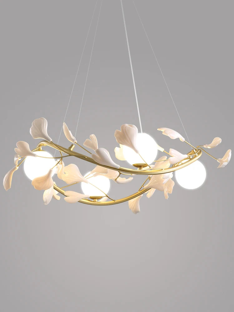 lustre en feuilles de ginkgo avec éclairage led décoratif moderne - vue 6 sur 8