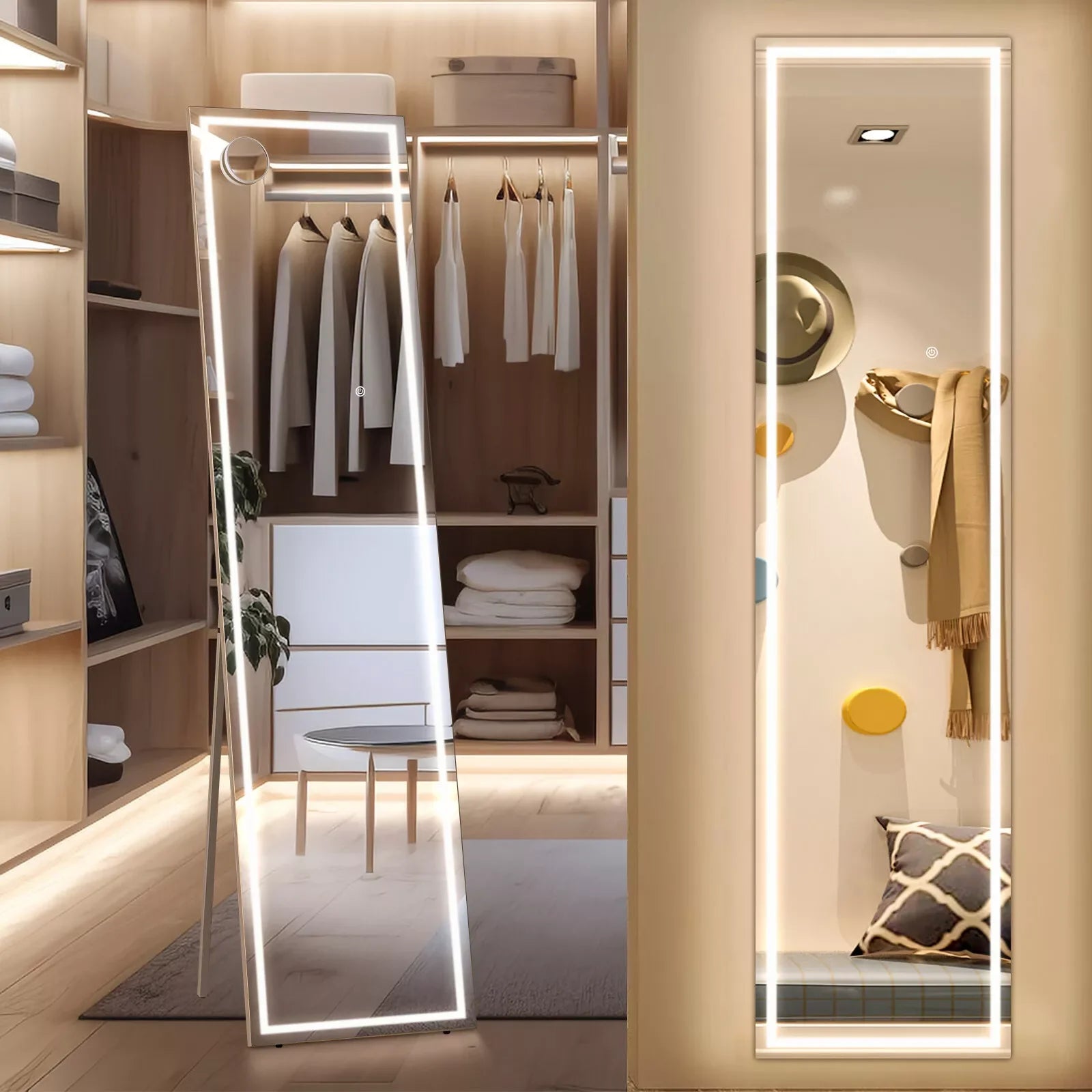 miroir led pleine longueur inclinable avec support et lumière réglable - vue 1 sur 7