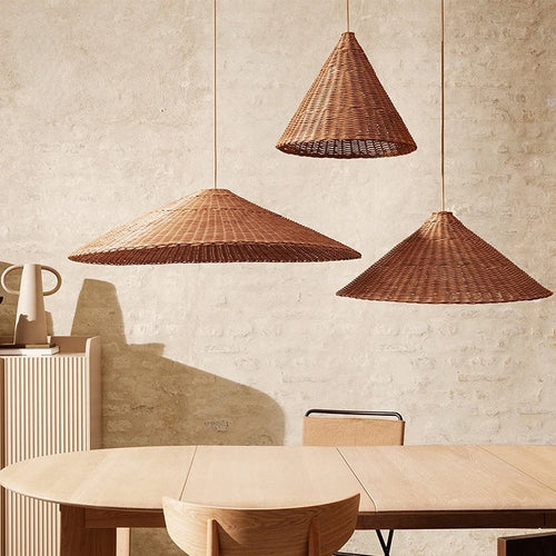 lampe suspendue en rotin design rétro japonais zen artistique - vue 2 sur 10