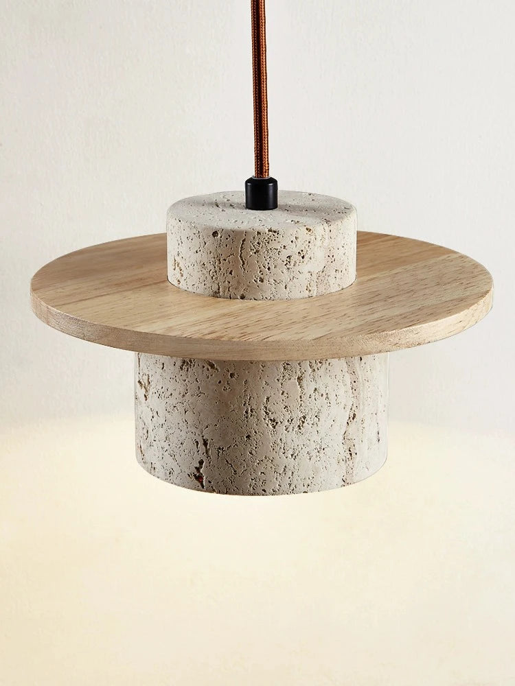 Suspension style japonais led vintage en pierre et bois - vue 4 sur 7