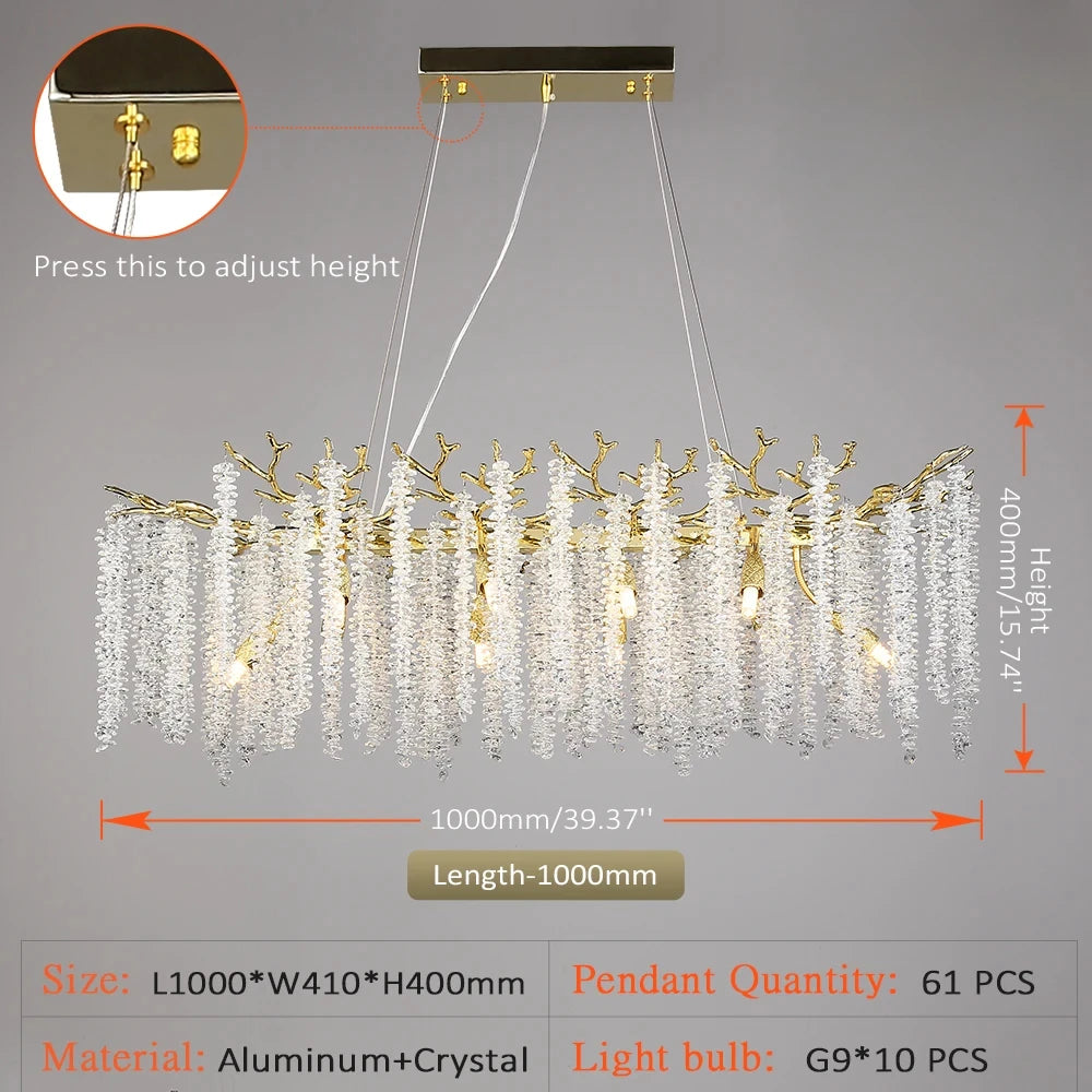 Luxury Gold Chandelier Octagonal Crystal String Chandelier Restaurant, Living Room, Hotel Lobby, Home Lighting Decoration