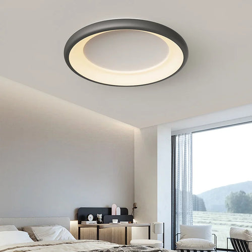 plafonnier rond moderne avec anneau extérieur décoratif - vue 6 sur 10