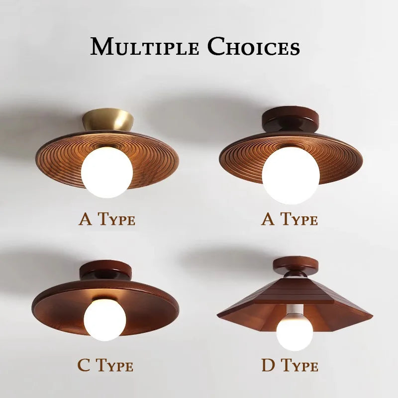 Walnut wood Brass lighting, Modern Minimalism Wabi-sabi Style, Ceiling light for Porch, Entrance, Corridor, Balcony - vue 6 sur 10