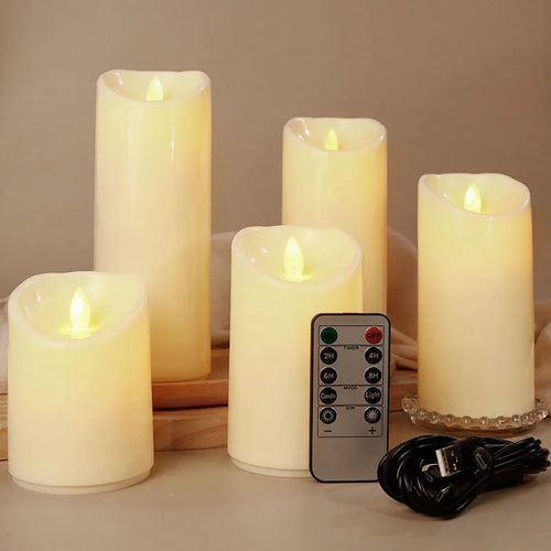 bougie pilier led rechargeable à distance avec minuterie et ambiance festive - vue 6 sur 13