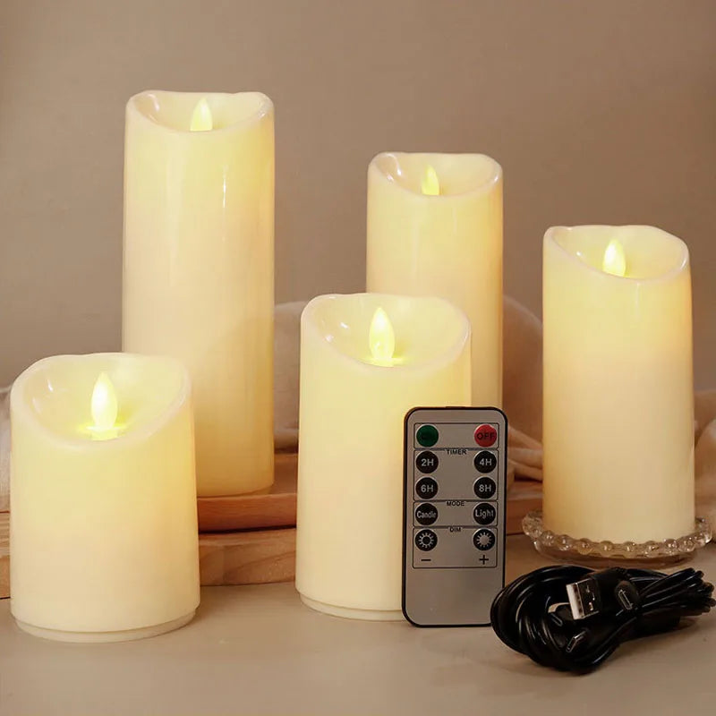 bougie pilier led rechargeable à distance avec minuterie et ambiance festive - vue 5 sur 13