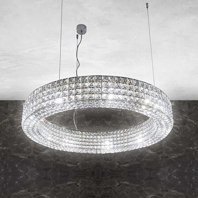 Lumière moderne luxe doré rond plafond lustre en cristal salon intérieur créatif anneau lumière LED lumineuse lustre - vue 6 sur 16