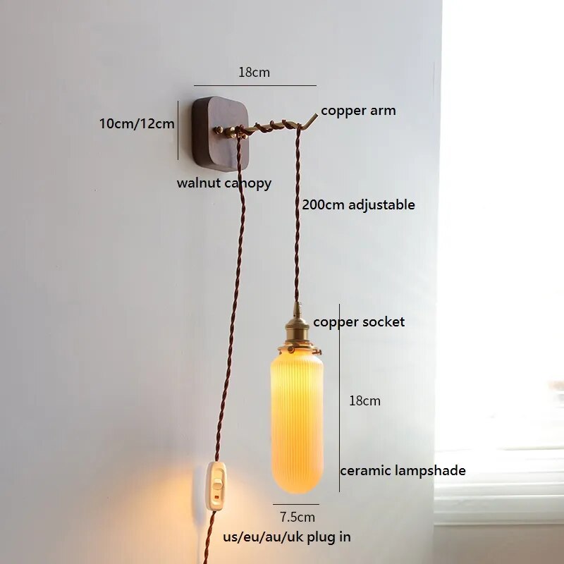 applique murale led noyer cuivre moderne baguette plug-in - vue 18 sur 23
