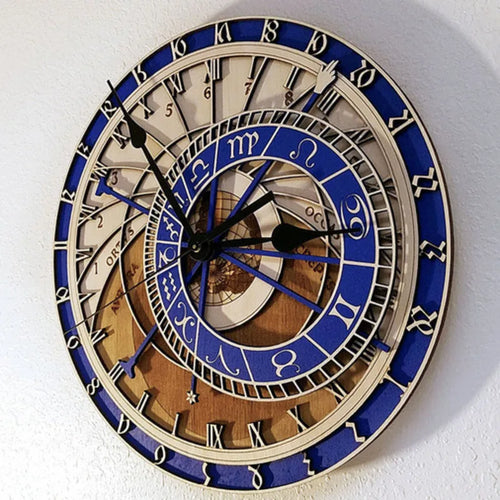 horloge en bois avec signes du zodiaque et constellations art déco - vue 6 sur 7