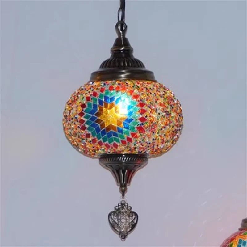 suspension vintage en verre teinté style bohème fait main en turquie - vue 4 sur 14