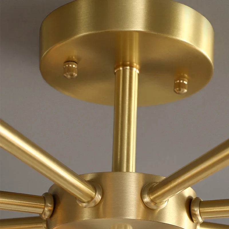 lustre en verre rétro à têtes multiples en cuivre design élégant - vue 5 sur 9