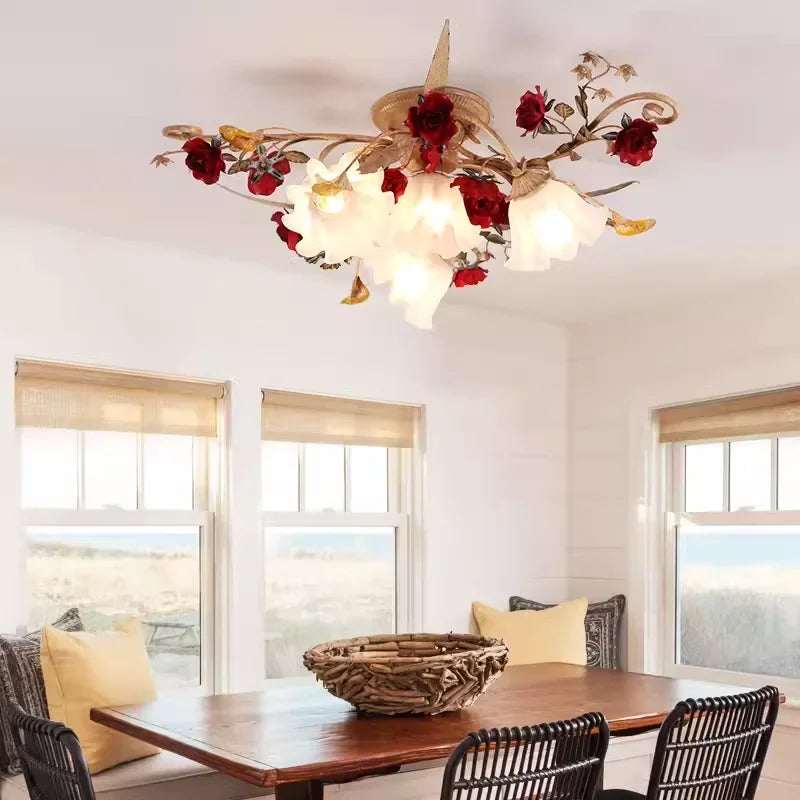 lustre led romantique rétro avec fleurs pour éclairage chaud - vue 3 sur 11