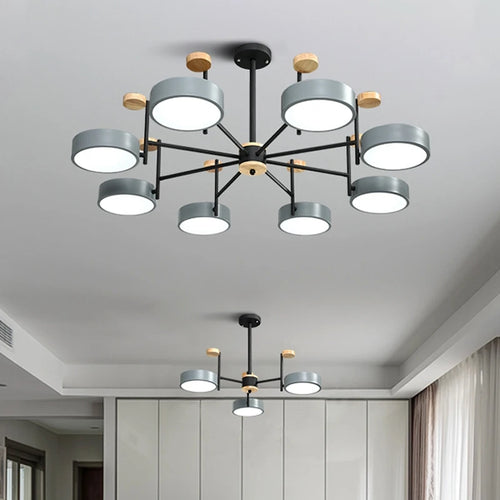 lustre en fer et bois acrylique style nordique décoration intérieure - vue 5 sur 6
