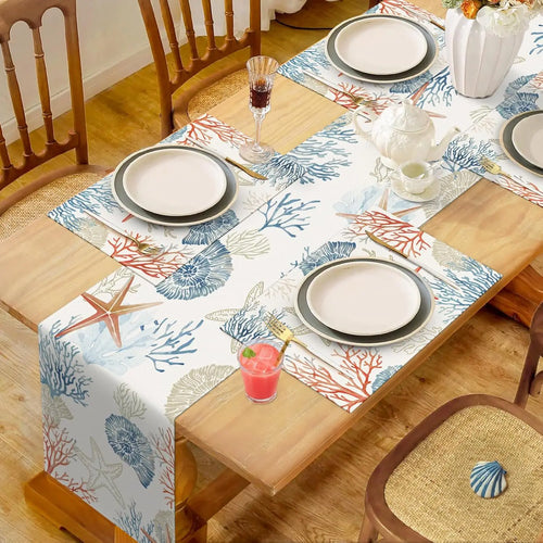 Chemin de table lin motif ocean style nautique - vue 4 sur 6