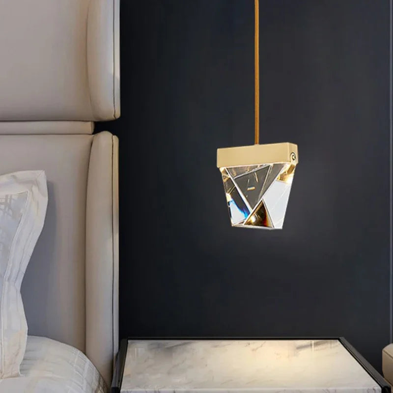 Lamp Gold Mini Pendant Light Bedside Table ,Modern Pendant Light In Kitchen Island, Color Changing Crystal Hanging Lamp For Be - vue 5 sur 6