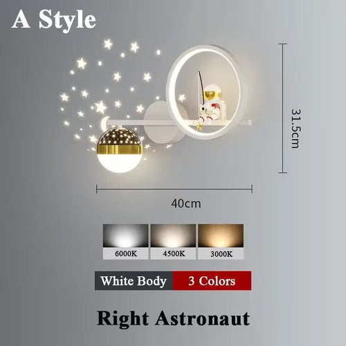 applique murale led créative lune astronaute décoration pour enfant - vue 10 sur 23
