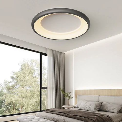 plafonnier rond moderne avec anneau extérieur décoratif - vue 2 sur 10