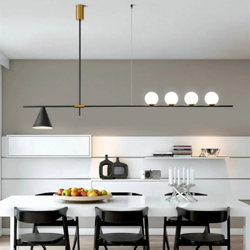 lustre industriel minimaliste en verre et led design - vue 3 sur 18