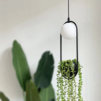 suspension rétro en fer avec plante décorative et éclairage led