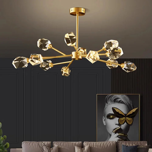 lustre en cuivre et cristal pour une ambiance élégante - vue 2 sur 8