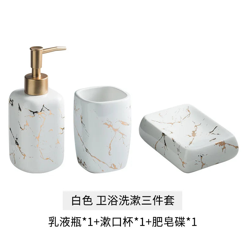 ensemble de toilette en céramique dorée mate nordique accessoires de salle - vue 11 sur 11