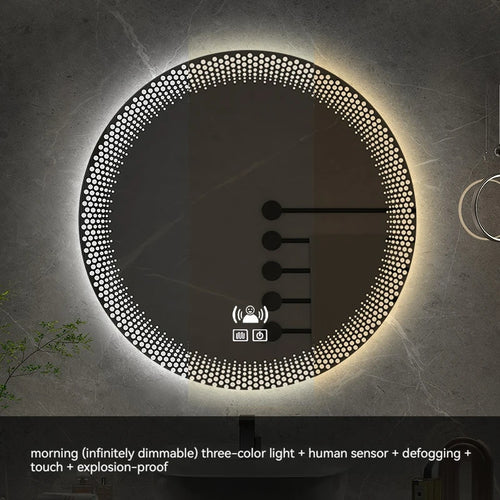 miroir rond à led avec rétroéclairage réglable et antibuée intelligent - vue 23 sur 25