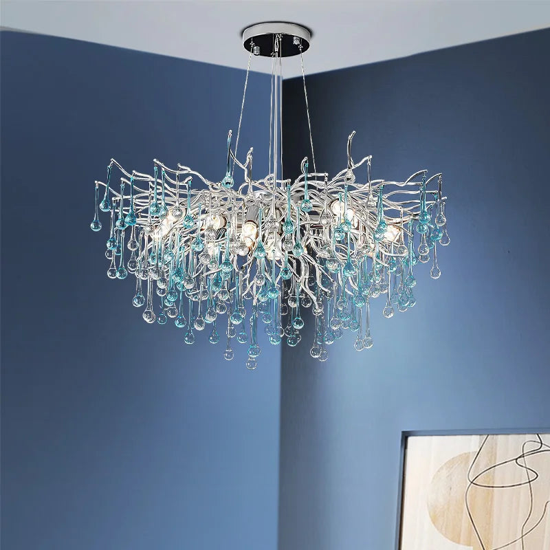lustre moderne en verre bicolore style postmoderne avec led - vue 3 sur 12