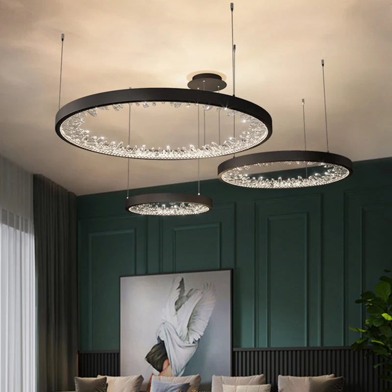 lustre moderne en cristal avec éclairage led pour villa - vue 3 sur 26