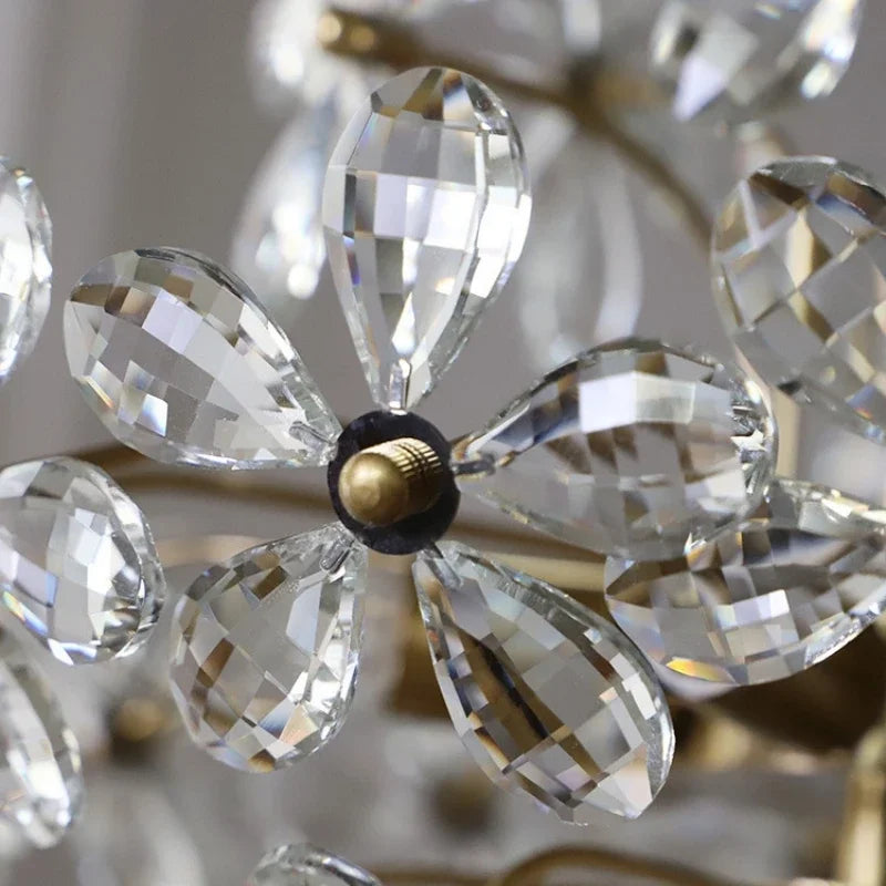 lustre plafond rétro fleur cristal led luxe décoration - vue 6 sur 9