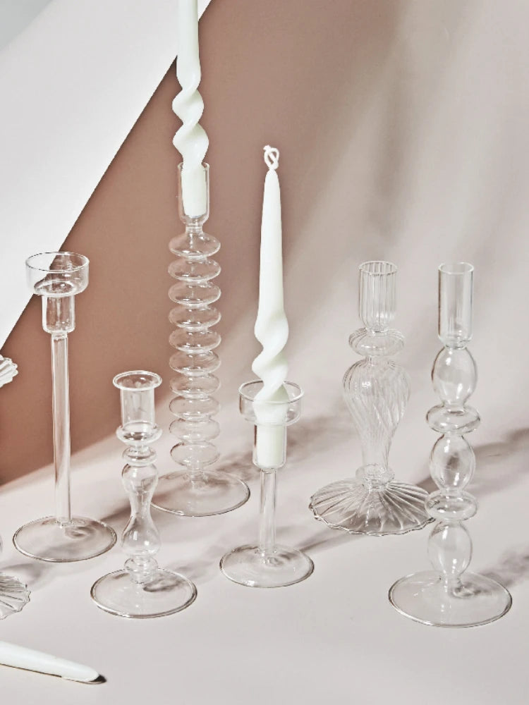bougeoir en verre transparent décoration intérieure moderne nordique - vue 3 sur 31
