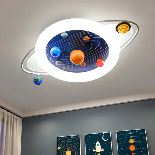 plafonnier sandyha pour enfants avec astronautes et planètes led - vue 2 sur 11