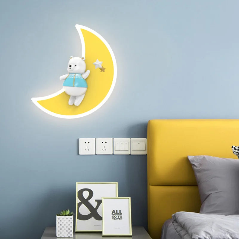 applique murale ours blanc lampe lune pour chambre enfant - vue 5 sur 7