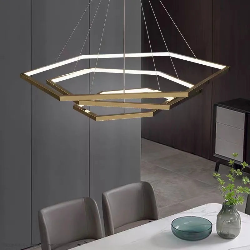 lustre hexagone led simple moderne luxe suspension - vue 4 sur 19