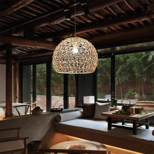 lustre en rotin tissé à la main style chinois moderne - vue 4 sur 14
