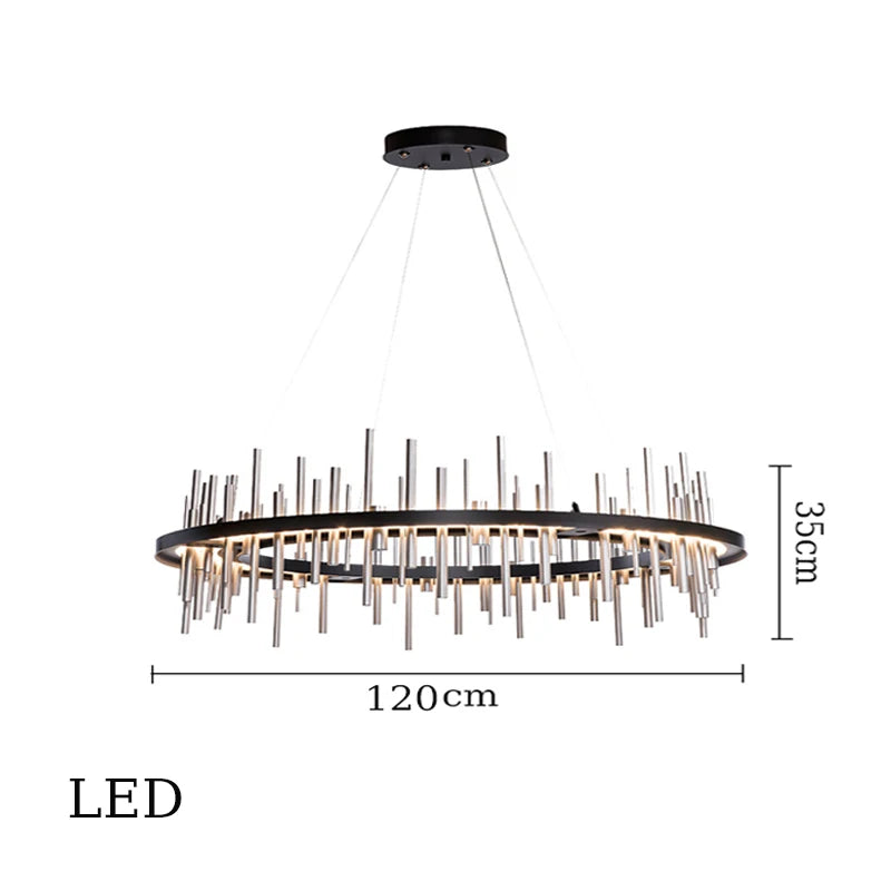 lustre minimaliste en acier inoxydable noir design moderne - vue 11 sur 16