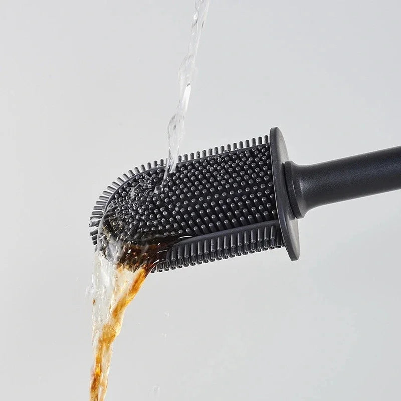 brosse de toilette luxe en métal et plastique avec support amovible - vue 4 sur 8