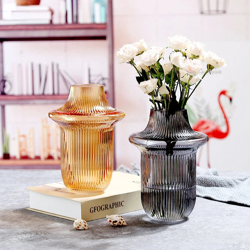 vase en verre dépoli à rayures pour décoration florale et hydroponique - vue 4 sur 12