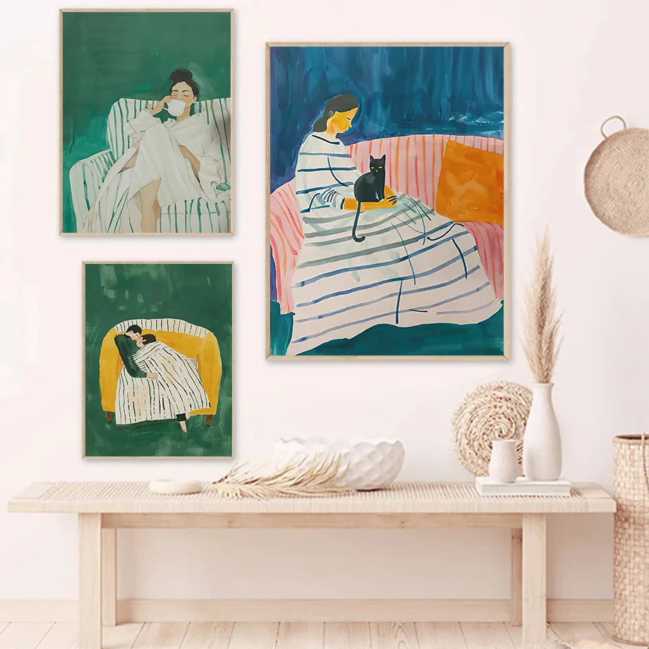 femme chat abstrait art mural pour décoration moderne - vue 5 sur 7