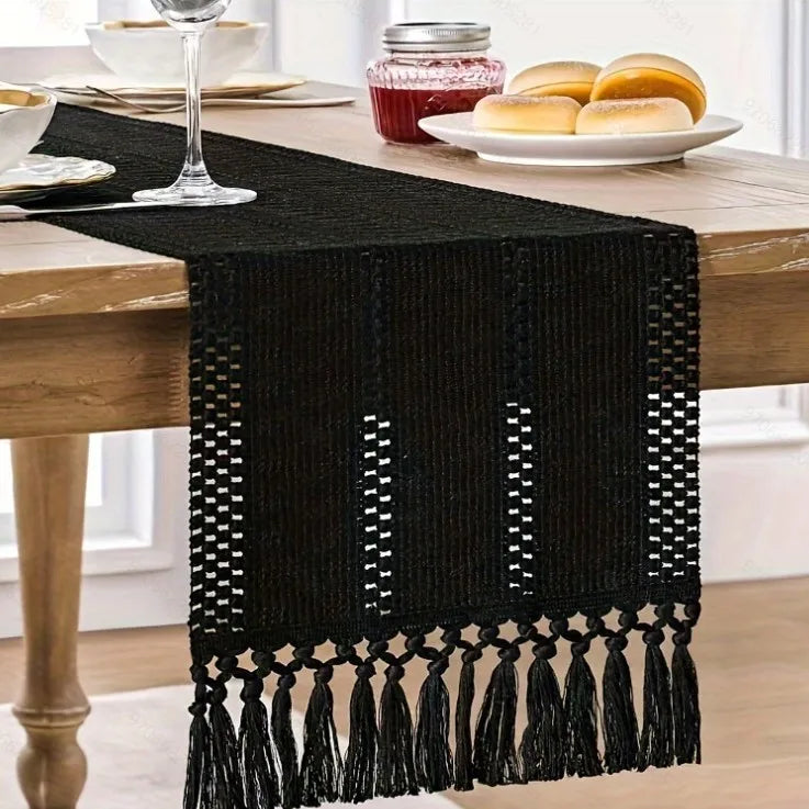 Chemin de table macramé ivoire bohème tissé salon
