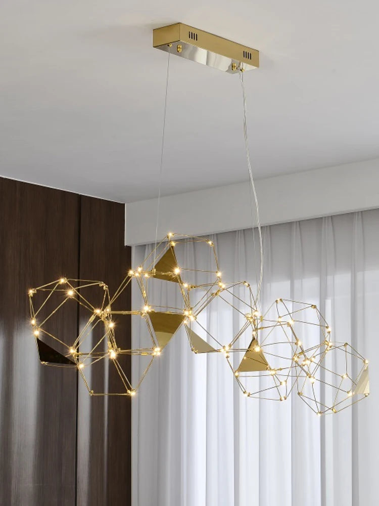 lustre luciole polygonal design nordique en acier inoxydable - vue 6 sur 22