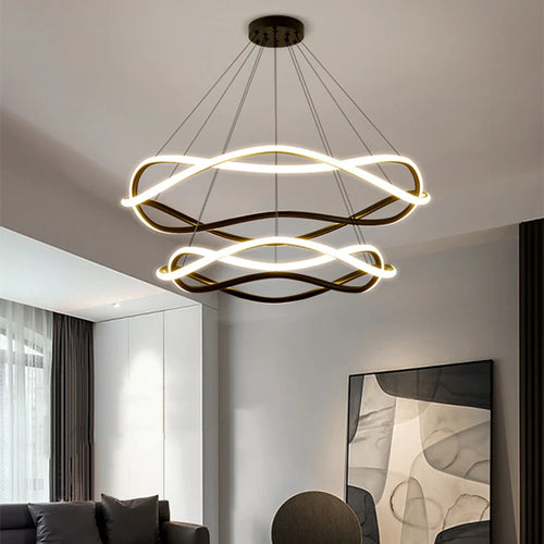 lustre à anneau géométrique led design simple créatif en aluminium - vue 3 sur 12