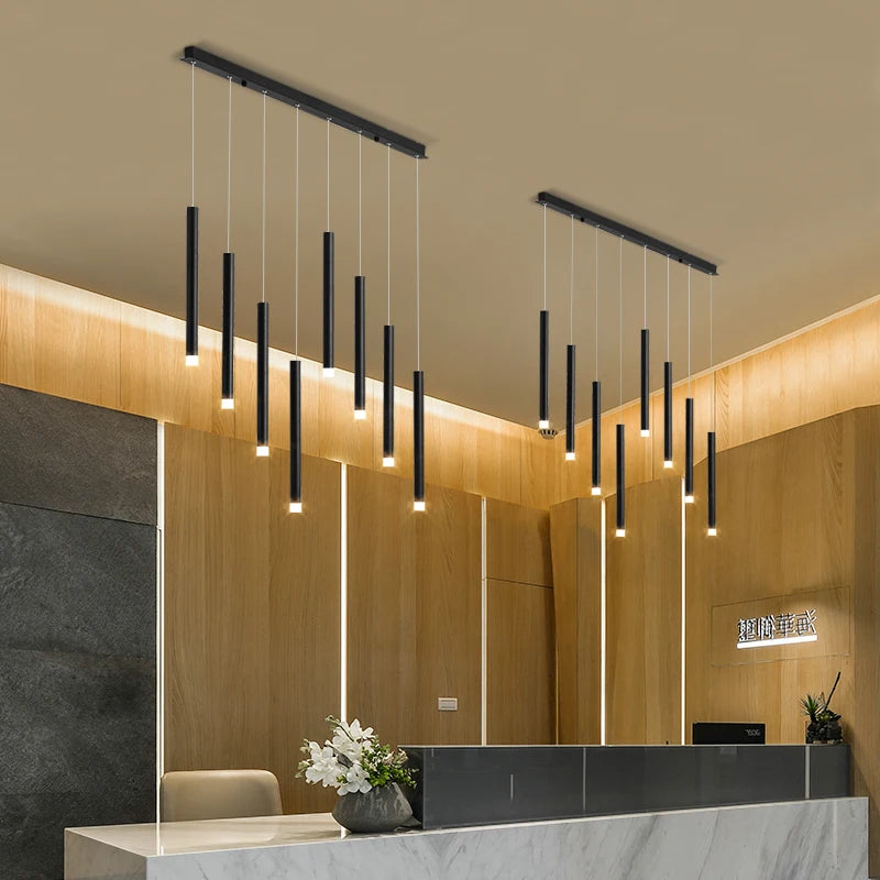 suspension moderne à led en fer noir créative à 8 têtes - vue 3 sur 9