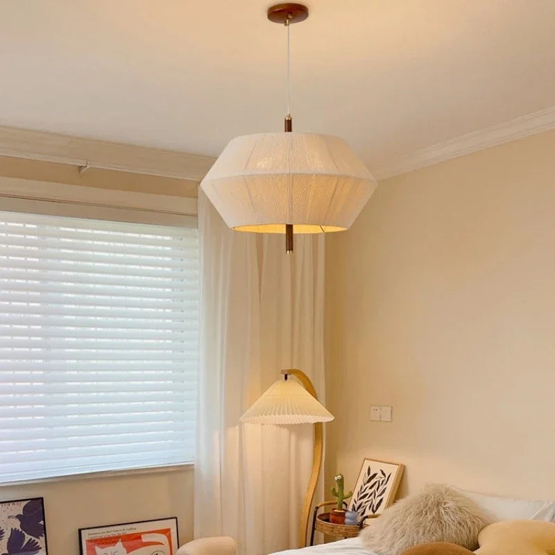 suspension décorative en tissu style japonais éclairage led élégant - vue 2 sur 9