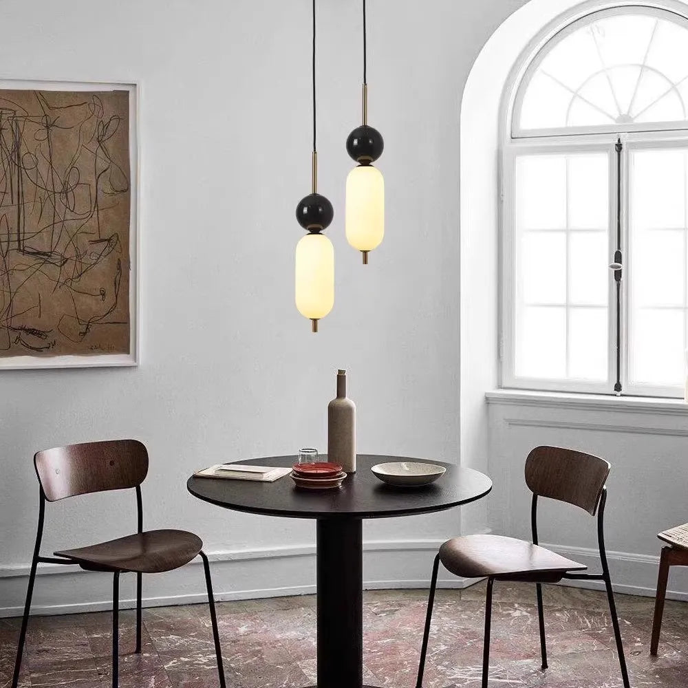 suspension LED style 	 en acrylique et marbre naturel - vue 3 sur 7