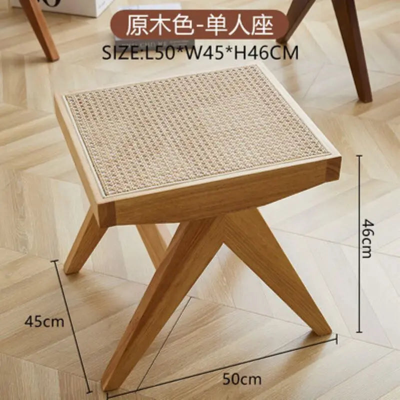 tabouret en rotin véritable style nordique pour changer de chaussures - vue 9 sur 14