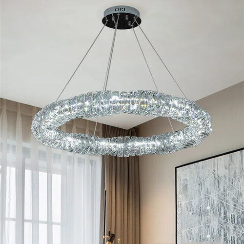 suspension moderne à intensité variable avec télécommande en cristal et acier - vue 6 sur 21